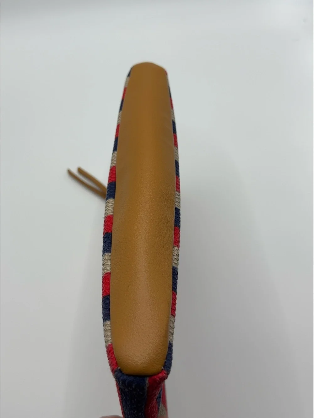 Universal Thread Striped Canvas and Faux Leather Zipper Poch